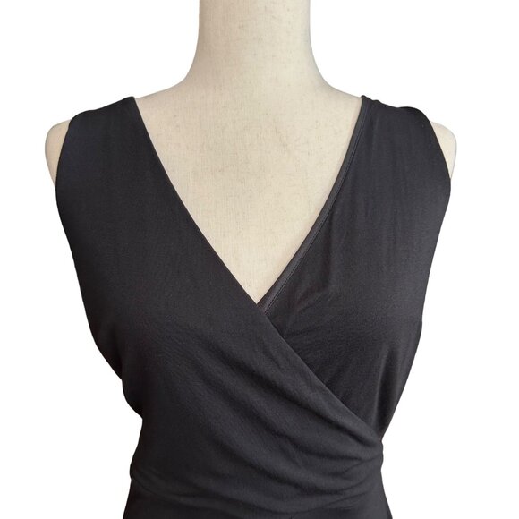 Loft Dress Women 10 Black V Neck Sleeveless Open Back Knee Length Pullover - Picture 5 of 10